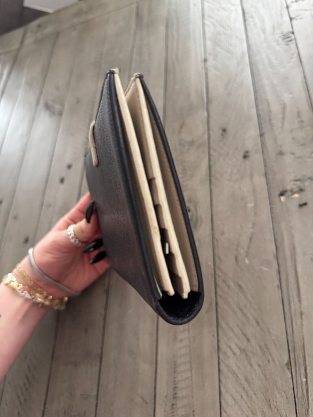 CELINE Leather Large Strap Long Bifold Wallet White Black Two Tone - Picture 5 of 8